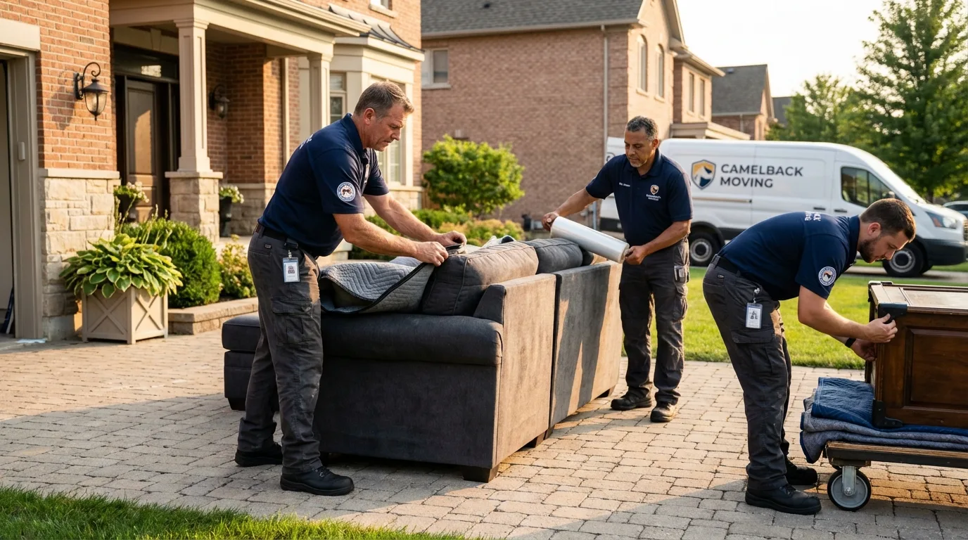 Large estate moving crew wrapping furniture in Coalinga, CA